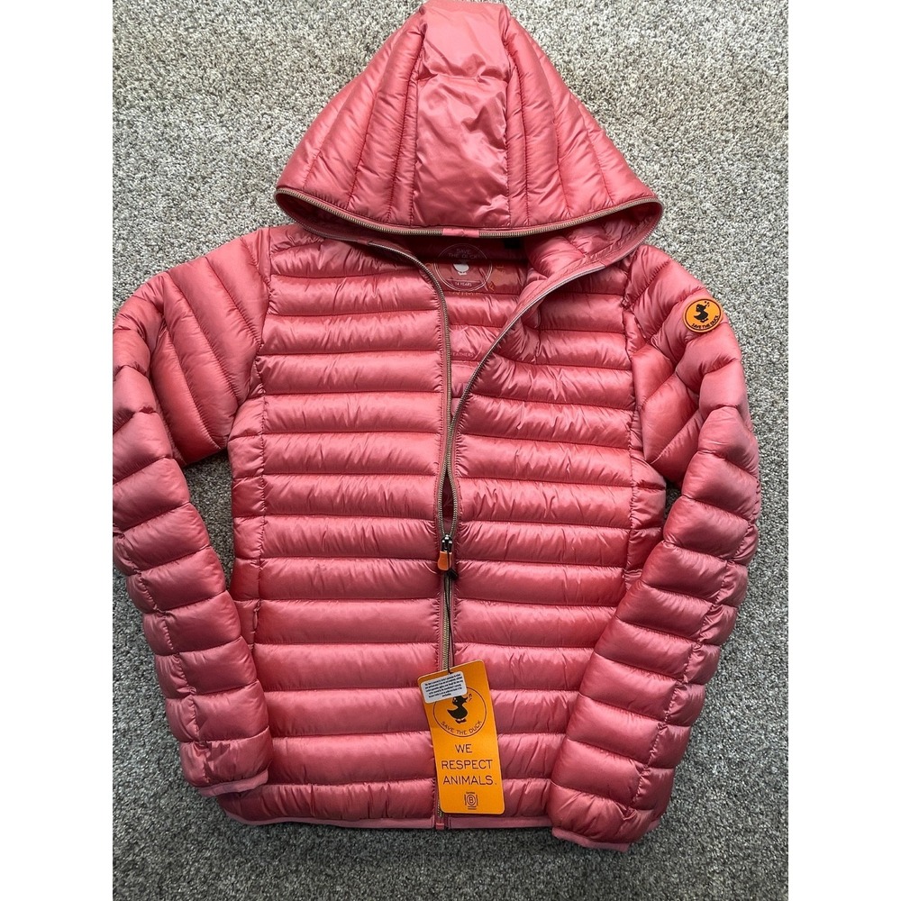 Save The Duck Puffer Jacket Kids 14 Pink NEW Hooded Quilted J32310G